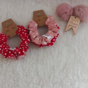 Scrunchie šitá gumička-2ks-červená s puntíky  a růžová s hvězdičkami