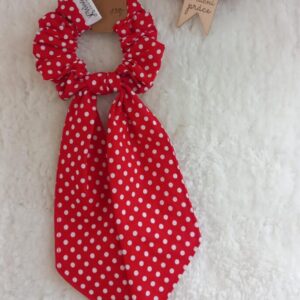 Scrunchie šitá gumička-mašle, červená s puntíky