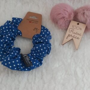 Scrunchie šitá gumička-modrá s puntíky