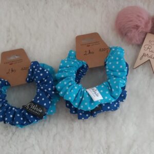 Scrunchie šitá gumička-modrá s puntíky,2ks